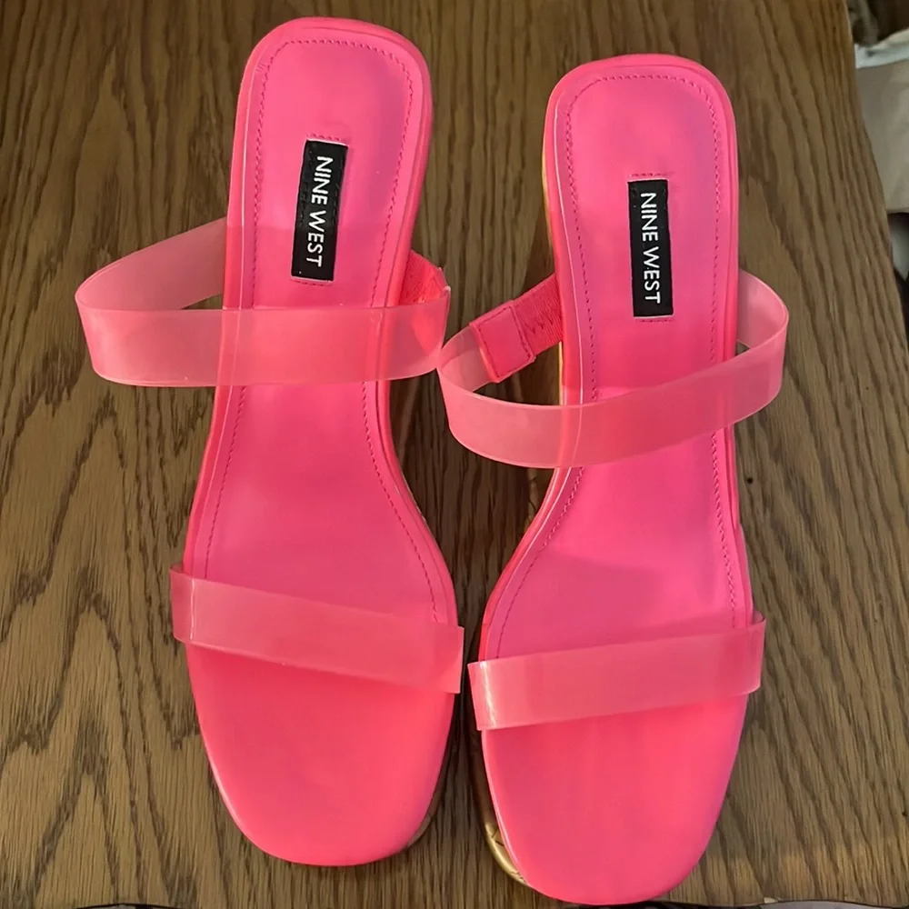 Nine West Rapps Pink Platform Faux Cork Wedge Sandal Size 8.5
